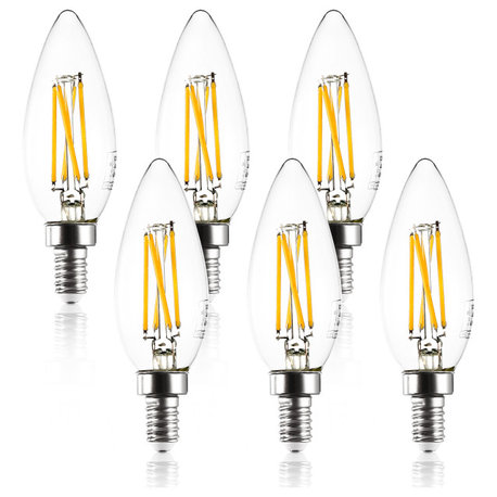 Set of 6, Eve C32 Clear LED Filament Light Bulbs