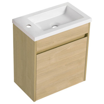 16" Plywood Wall Mounted Bath Vanity Set, Integrated Resin Sink