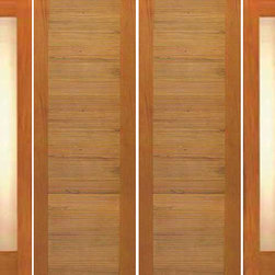 Double Door, Two Sidelites, Contemporary Horizontal Groove Panel - Front Doors