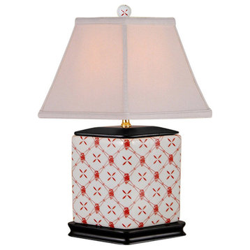 Orange and White Geometric Diamond Shaped Porcelain Table Lamp 16"