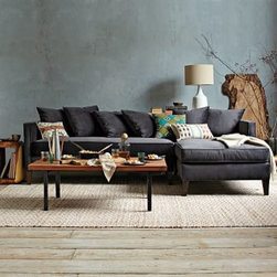 West Elm - Dunham Set 3 Toss Back: Left Sofa, Right Chaise, Heathered Tweed, Leek - Sofas And Sectionals