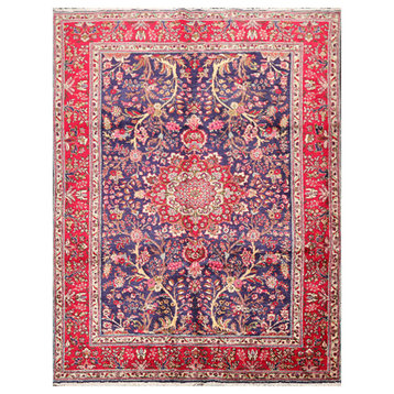 6'6''x9'10'' Hand Knotted Wool Tabriz Oriental Area Rug Royal Blue, Red