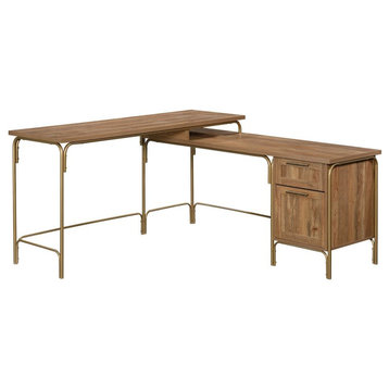 Sauder Coral Cape Engineered Wood L-Shaped Desk in Sindoori Mango and Gold