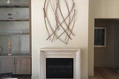 Inspiration for a contemporary light wood floor living room remodel in Other with a standard fireplace