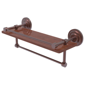 Que New 16" Wood Shelf with Gallery Rail and Towel Bar, Antique Copper