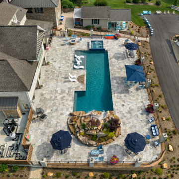 Custom Rectilinear Pool and Spa with Natural Rock Waterslide