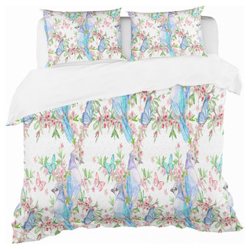 With Couples of Birds and Butterflies Country Duvet Cover, Twin