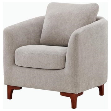 Modern Accent Chair & Storage Ottoman, Barrel Upholstered Seat, Light Gray Linen