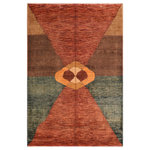 Bareens Designer Rugs - Boho Chic Gabbeh Irina Rust/Brown Wool Rug - 6'7'' x 9'10'' - With strict standards of craftsmanship and quality of materials used this modern inspired hand knotted Gabbeh rug is a unique piece of world art. A fashionable handmade rug crafted by skilled artisans with trendy and elegant design with sophisticated modern color pallet creates a compelling focal point in any living area. Hand-knotted Gabbeh rugs are the simplest of all oriental handmade rugs, featuring small animal and human figures on an empty field. They are also designed with colorful geometric shapes which makes them unique and versatile. A hand-knotted Gabbeh rug is referred to as a modern contemporary and geometric piece of art. Intricately hand-knotted with luxurious wool and outstanding quality this rug meshes with classic to contemporary decor seamlessly.
