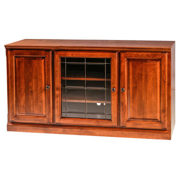 Traditional Alder TV Stand With Media Storage and Black Knobs