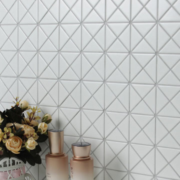1'' Triangular pure color porcelain mosaic tile, white wall backsplash