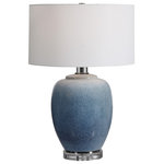 Uttermost - Uttermost Blue Waters Ceramic Table Lamp - Uttermost's Lamps Combine Premium Quality Materials With Unique High-style Design.With The Advanced Product Engineering And Packaging Reinforcement, Uttermost Maintains Some Of The Lowest Damage Rates In The Industry.  Each Product Is Designed, Manufactured And Packaged With Shipping In Mind. Ceramic Table Lamp Showcases Vibrant Shades Of Cobalt And Aqua That Transition Into A Subtle Ombre Toned Light Blue. Polished Nickel Details And Crystal Accents Create An Elegant And Sophisticated Look. A Crisp White Linen Drum Shade Accents The Piece.