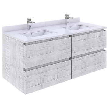 Fresca Formosa Wall Hung Bathroom Vanity, Rustic White, 46", Double, Cabinet Only