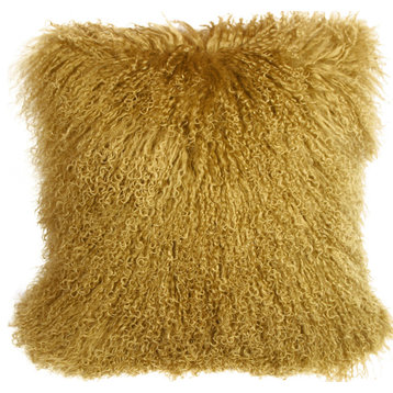 Genuine Mongolian Sheepskin Throw Pillow in Soft Gold (Cover Only)