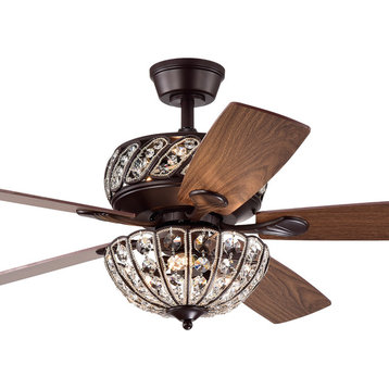 52, Indoor Oil Rubbed Bronze Reversible Ceiling Fan With Crystal Light Kit