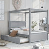 Gewnee Wood Full Size Canopy Bed Platform Bed with Trundle in Gray