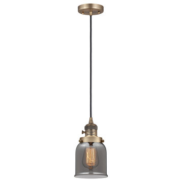 Bell Mini Pendant With Switch, Brushed Brass, Plated Smoke