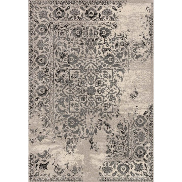 Easy Care, Stain/Fade Resistant Emory Area Rug, Ivory and Charcoal, 5'3"x7'7"