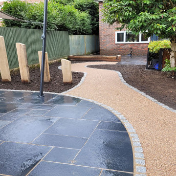 Limestone Patio, Resin Bound Paths, Water Feature, Fencing & Garden Wall