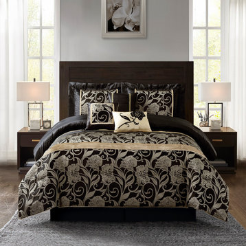 Mollybee 7-Piece Bedding Comforter Set, Black, King
