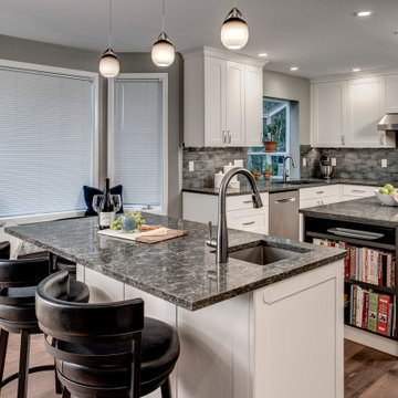 Unique Transitional Bothell Kitchen with Double Islands