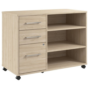 Hustle Office Storage Cabinet with Wheels in Natural Elm - Engineered Wood