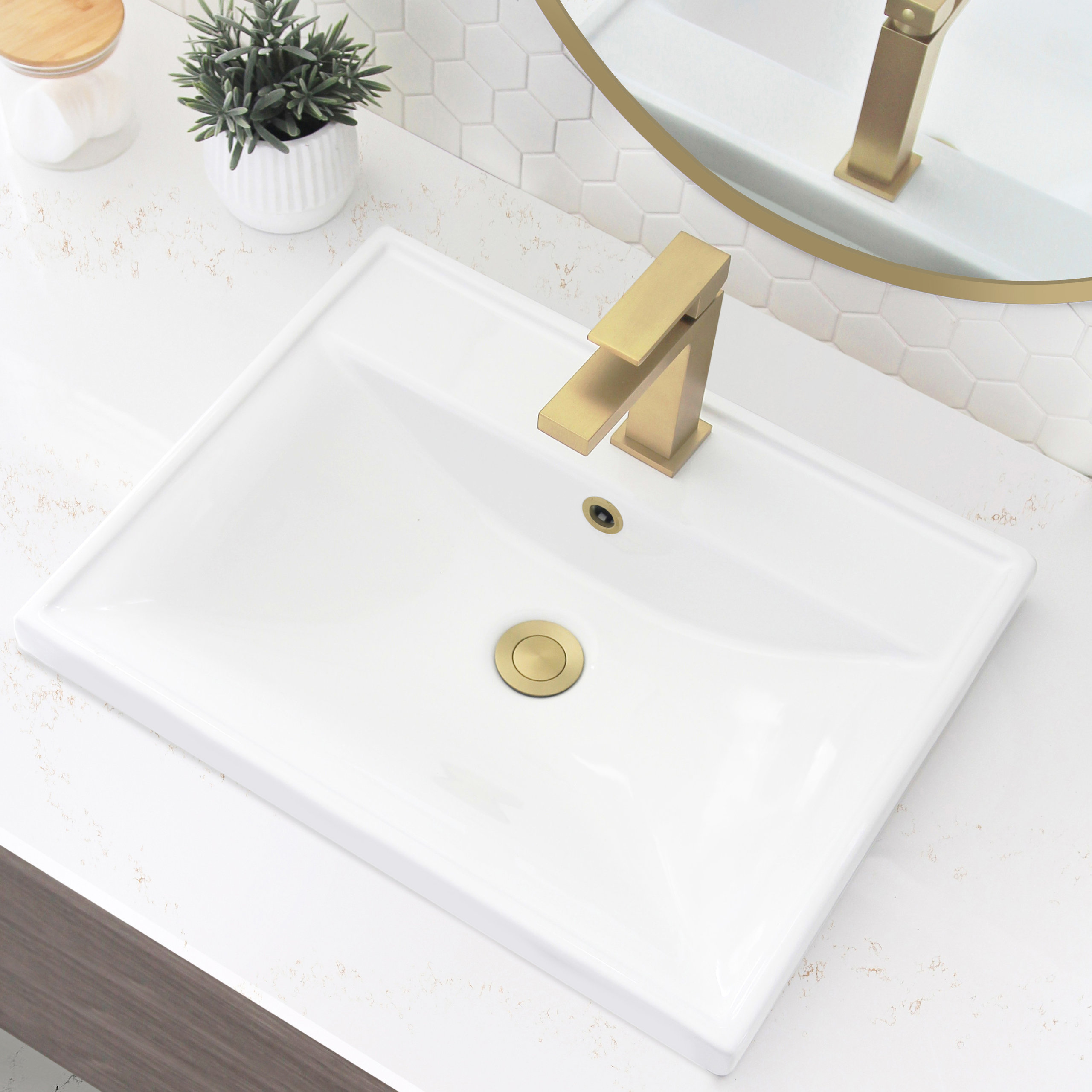 STYLISH 19 3/4'' Rectangular Undermount Porcelain Bathroom Sink Two Overflow