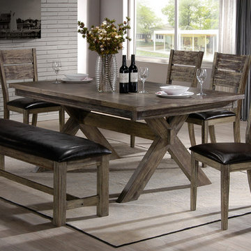 Ananke 6 Piece Rustic Walnut Wood Rectangle Dinette Dining Room Table, 4 Chairs