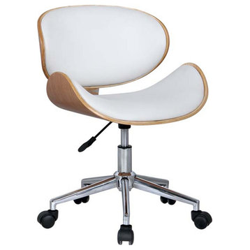 Office Chair With Plywood Frame and Pu Cushion, White
