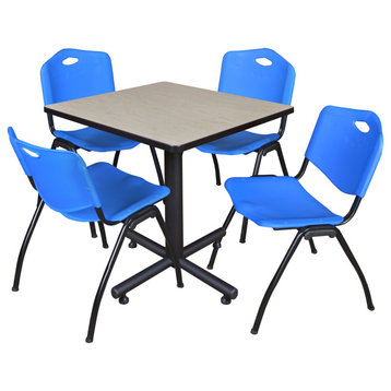 Kobe 30" Square Breakroom Table- Maple & 4 'M' Stack Chairs- Blue