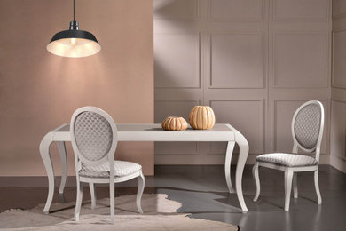 Mid-sized urban concrete floor and gray floor kitchen/dining room combo photo in Tampa with beige walls and no fireplace