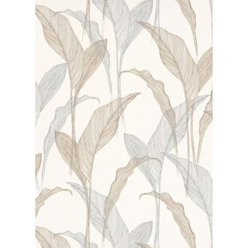 Textured Wallpaper Floral With, 10207-08, Beige Cream Gray, Sample