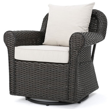 GDF Studio Admiral Outdoor Wicker Swivel Rocking Chair, Water Resistant Cushions