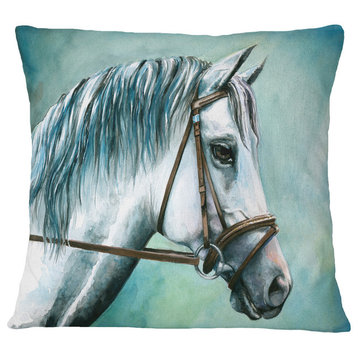 Gray Horse On Blue Background Animal Throw Pillow, 18"x18"