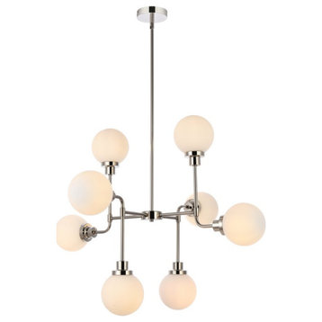 Hanson 8-Light Pendant in Polished Nickel & Frosted Shade