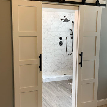 White Double Barn Doors with Black Hardware