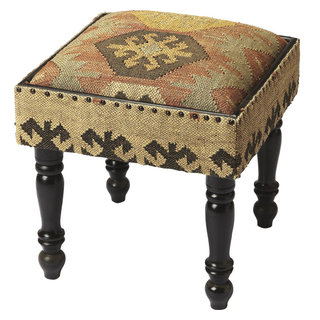 Antique Jacobean Mahogany Round Small Footstool Ottoman With Turn Carved  Legs