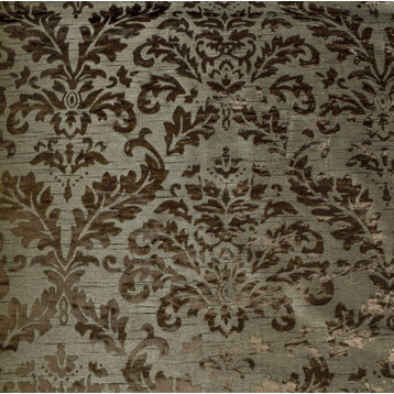 Olive Damask Burnout Velvet Fabric, Velvet Fabric by the Yard for Clothing