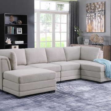 Kristin 121.5" Light Gray Linen Reversible Sectional Sofa with 2 Ottomans