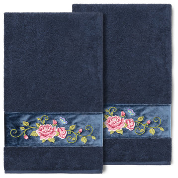 100% Turkish Cotton Rebecca 2-Piece Embellished Bath Towel Set, Midnight Blue