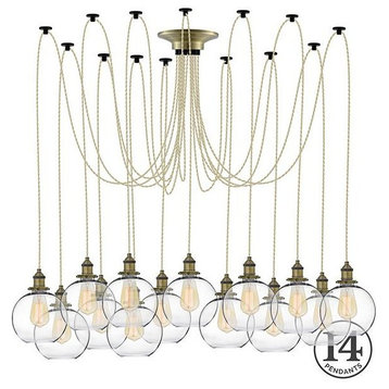 Beige And Glass Shade Large Chandelier