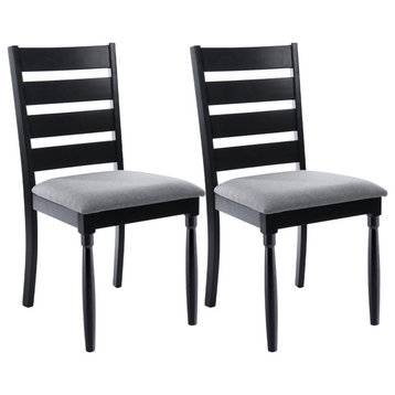 Ladder Back Wooden Chairs Set of 2, Black-Fabric Seat