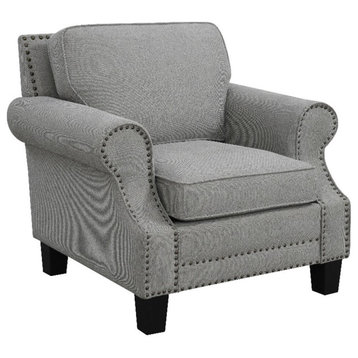 Pemberly Row Transitional Fabric Upholstered Chair with Rolled Arms in Gray