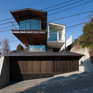 東京23区のアジアンスタイルのおしゃれな家の外観 (マルチカラーの外壁) の写真