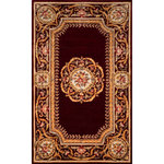 Momeni - Momeni Harmony India Hand Tufted Transitional Area Rug Burgundy 5' X 8' - The antique-style embellishment of this traditional area rug adds ornamental flourish to floors throughout the home. Available in royal shades of sage green, soft blue, ivory, rose and regal burgundy red, the ornate gold scrolls and scallops of each decorative floorcovering reflect the gilded grandeur of French baroque style. Hand tufted from 100% natural wool fibers, the curling vines and lush floral bouquets of the borders are hand carved for exquisite depth and dimension.