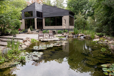 Design ideas for a huge mid-century modern full sun backyard stone pond in Other for spring.