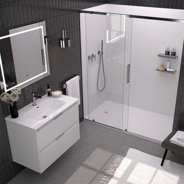 Modern low-profile shower pan in matte white