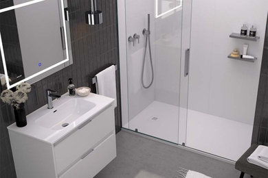 Modern low-profile shower pan in matte white