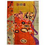 Kashmir Designs - Klimt Tapestry 5ft x 7ft Art Nouveau Red Modern Wall Hanging Rug Carpet Art Silk - This modern accent Wall Hanging / Tapestry / Rug is hand embroidered by the finest artisans and design inspired by the works of the modern artist, Gustav Klimt.