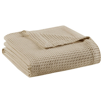 Beautyrest Cotton Waffle Weave Bedding Blanket, Khaki